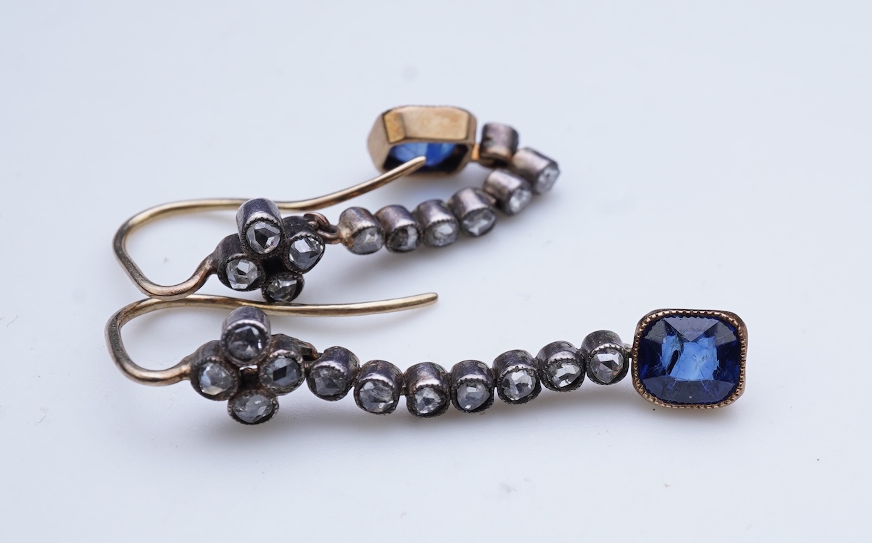 A pair of sapphire and diamond earrings, early 20th century